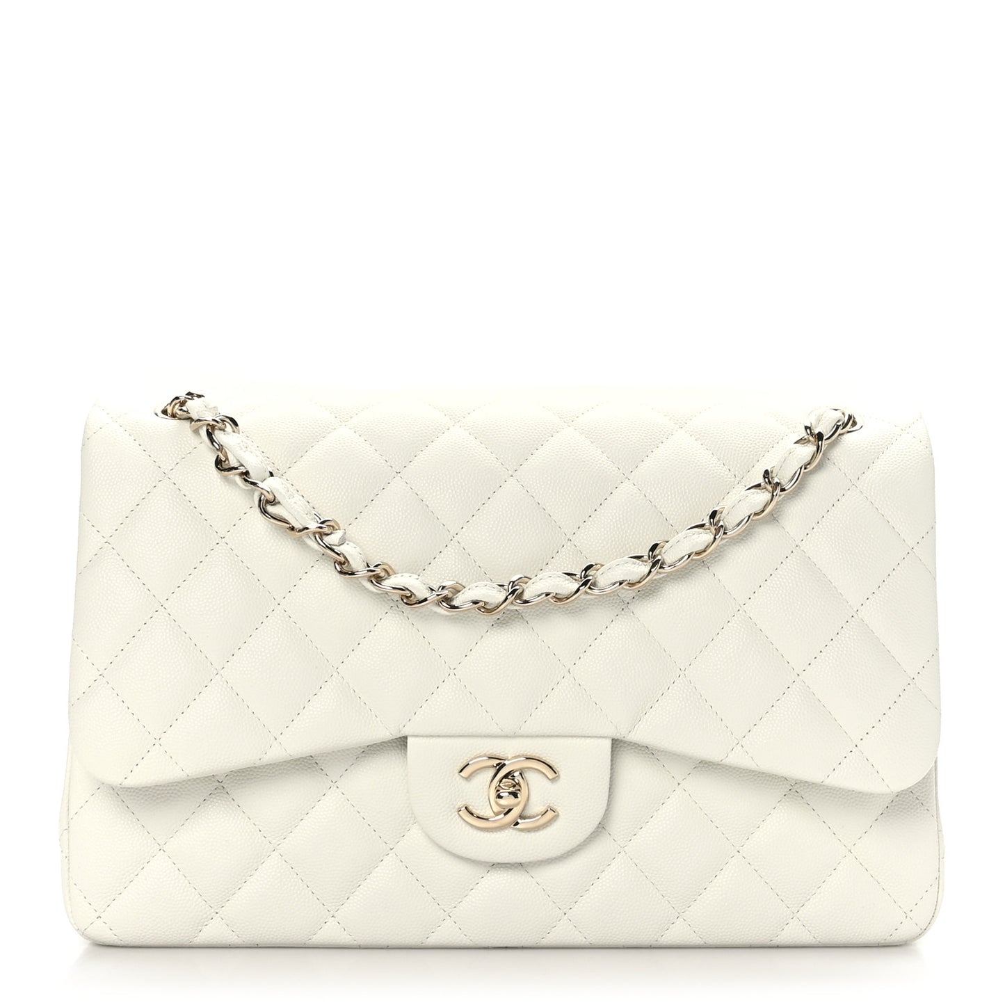 Caviar Quilted Jumbo Double Flap White