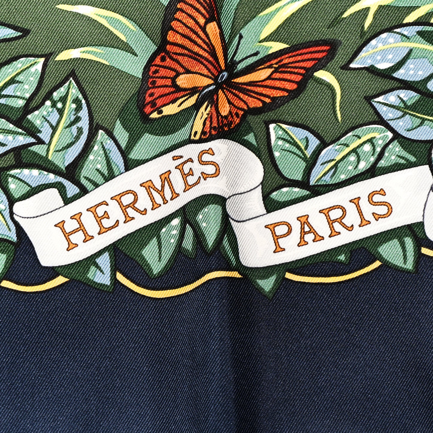 Silk Jungle Love Scarf 90 Marine Vert Orange