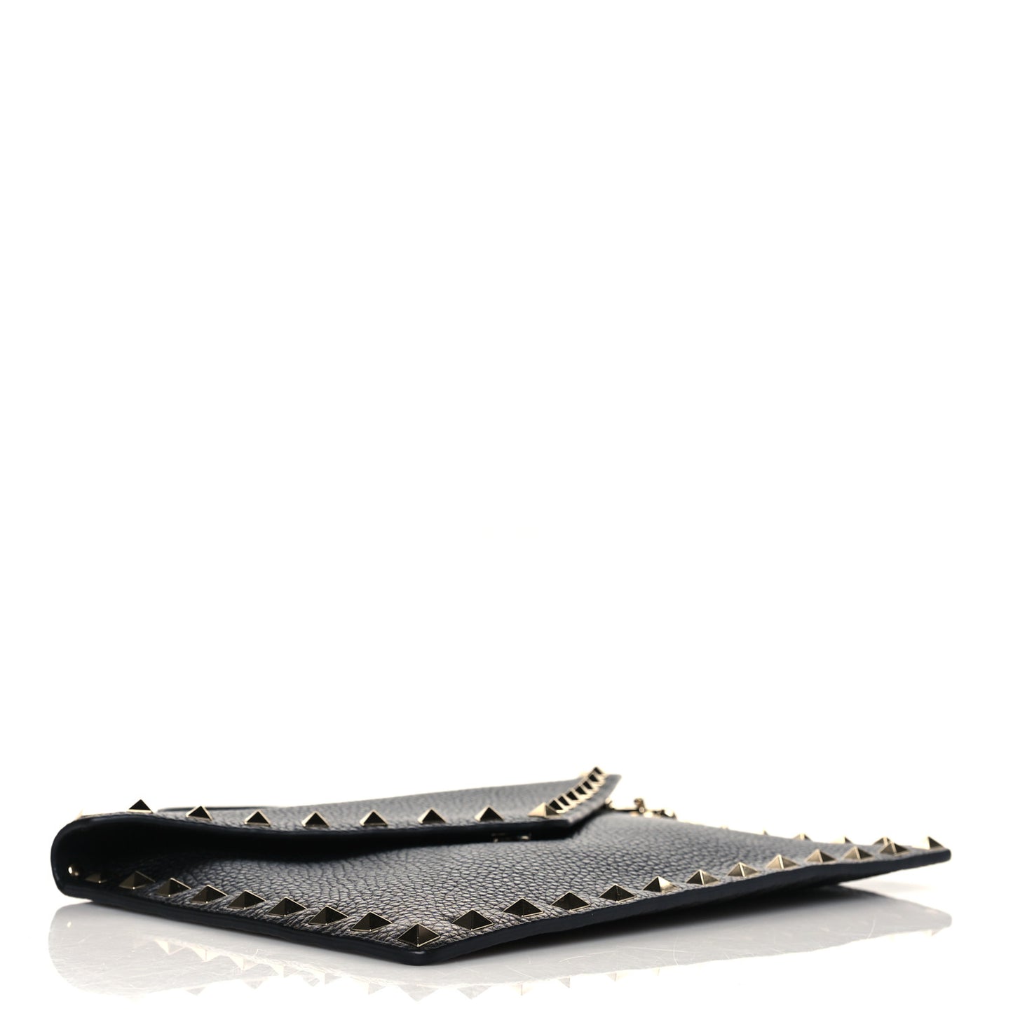 Pebbled Calfskin Medium Rockstud Envelope Flat Wristlet Pouch Black