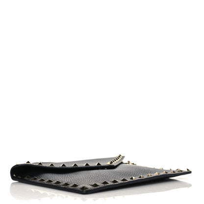 Valentino Garavani Pebbled Calfskin Medium Rockstud Envelope Flat Wristlet Pouch Black 4 of 7