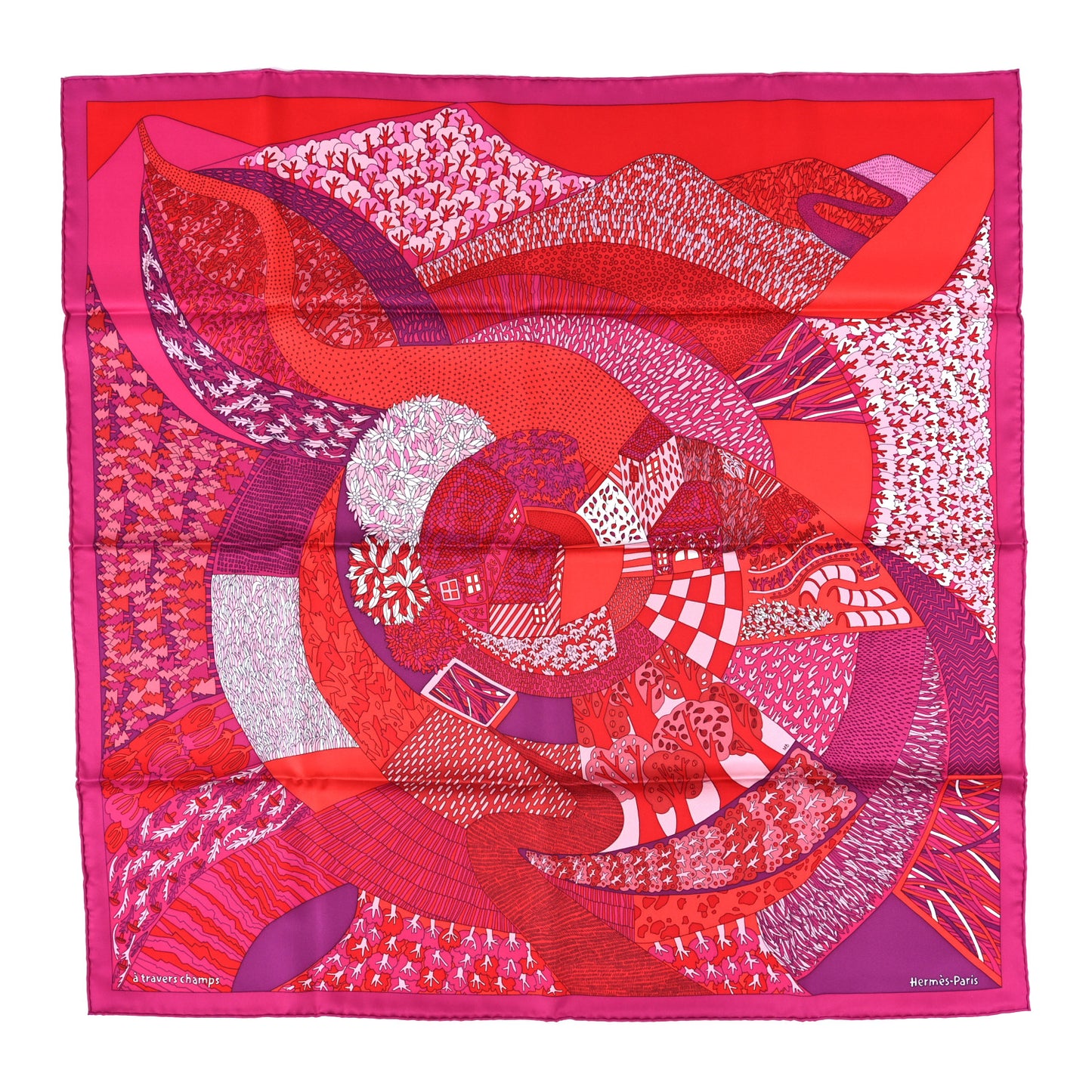 Silk A Travers Champs Scarf 90 Fuchsia Rouge Rose