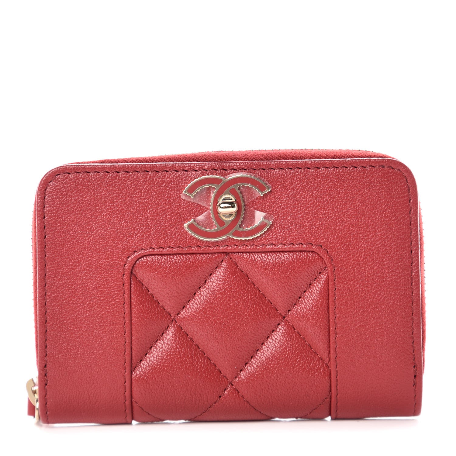 Chanel Sheepskin Quilted Mademoiselle Vintage Zip Coin Purse Red 1 of 10