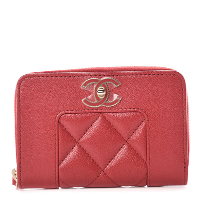 Chanel Sheepskin Quilted Mademoiselle Vintage Zip Coin Purse Red 1 of 10