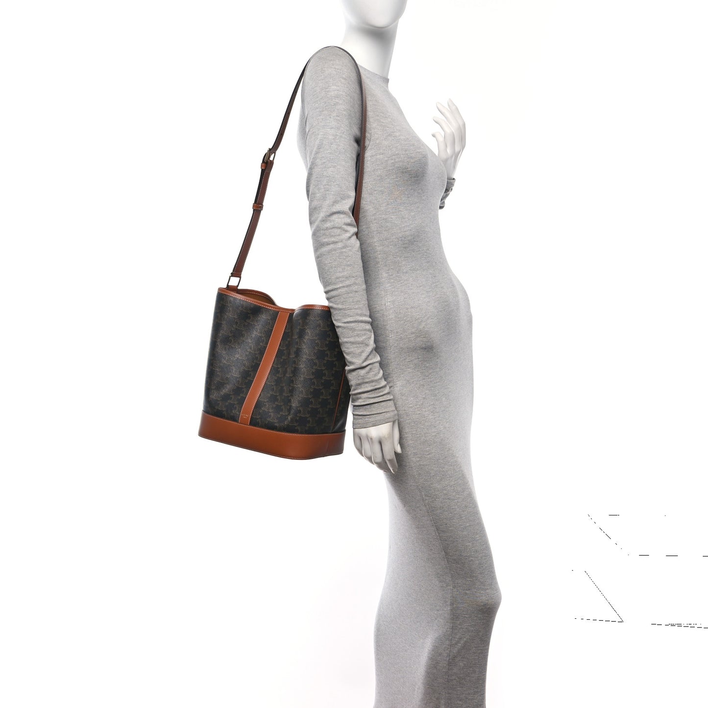 Triomphe Canvas Calfskin Medium Bucket Bag Tan