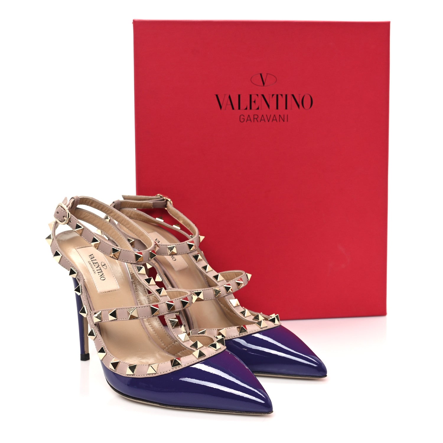 Valentino Garavani Patent Nappa Rockstud Ankle Strap 100mm Pumps 38 Purple Poudre 9 of 9