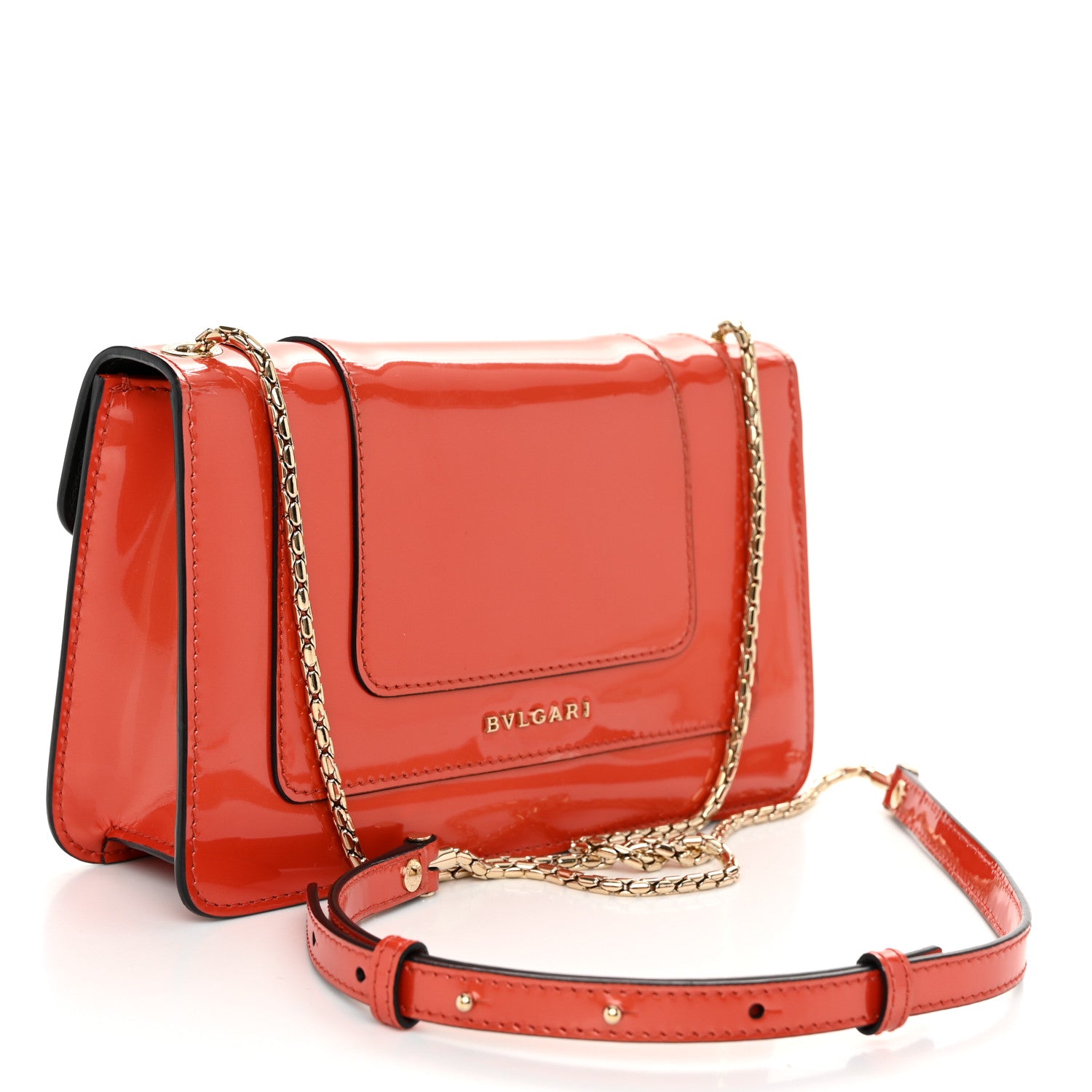 Bulgari Patent Serpenti Forever Small Shoulder Bag Orange 4 of 12