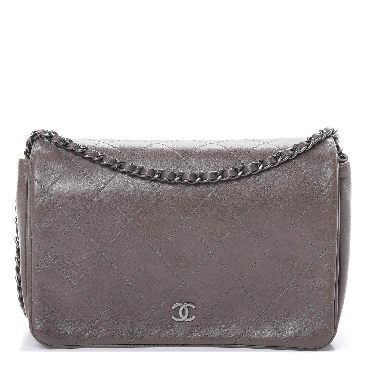 Calfskin Diamond Stitched Flap Grey