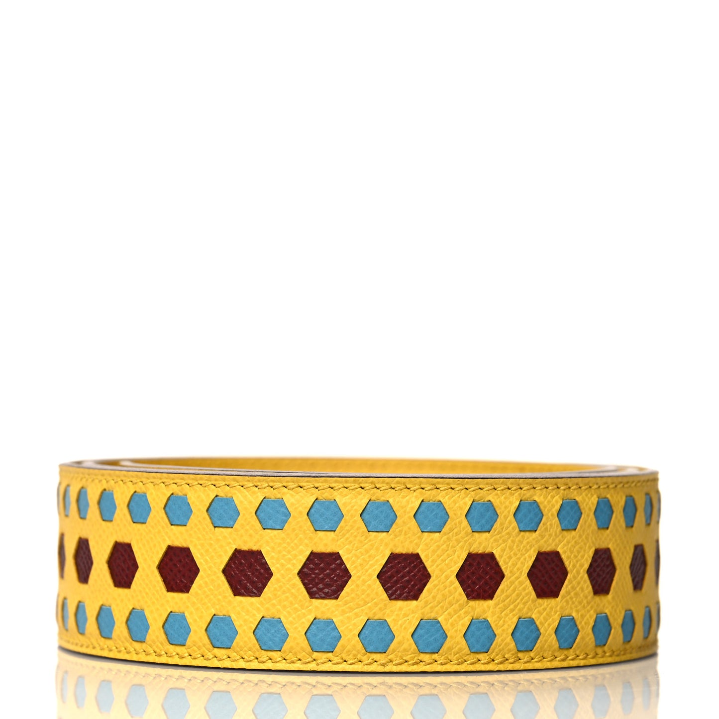 Epsom 40mm Hexagone Tressage Shoulder Strap Rouge H Jaune de Naples Gold