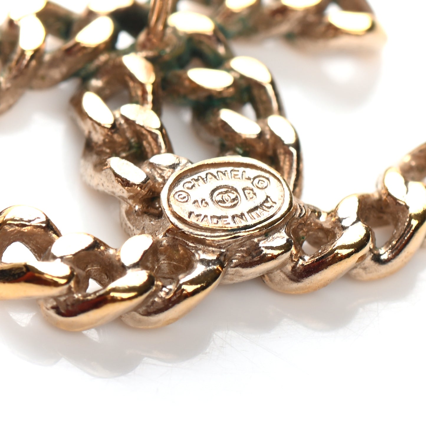 Metal Chain Link CC Earrings Gold