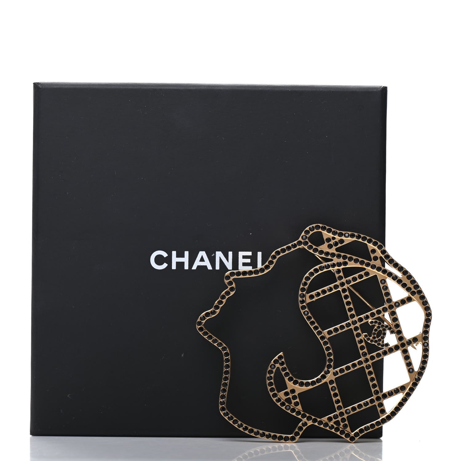 Chanel Crystal Mademoiselle Brooch Black Gold 5 of 5
