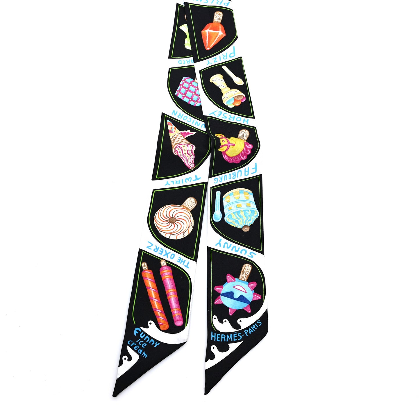 Silk Funny Ice Cream Twilly Black White Multicolor