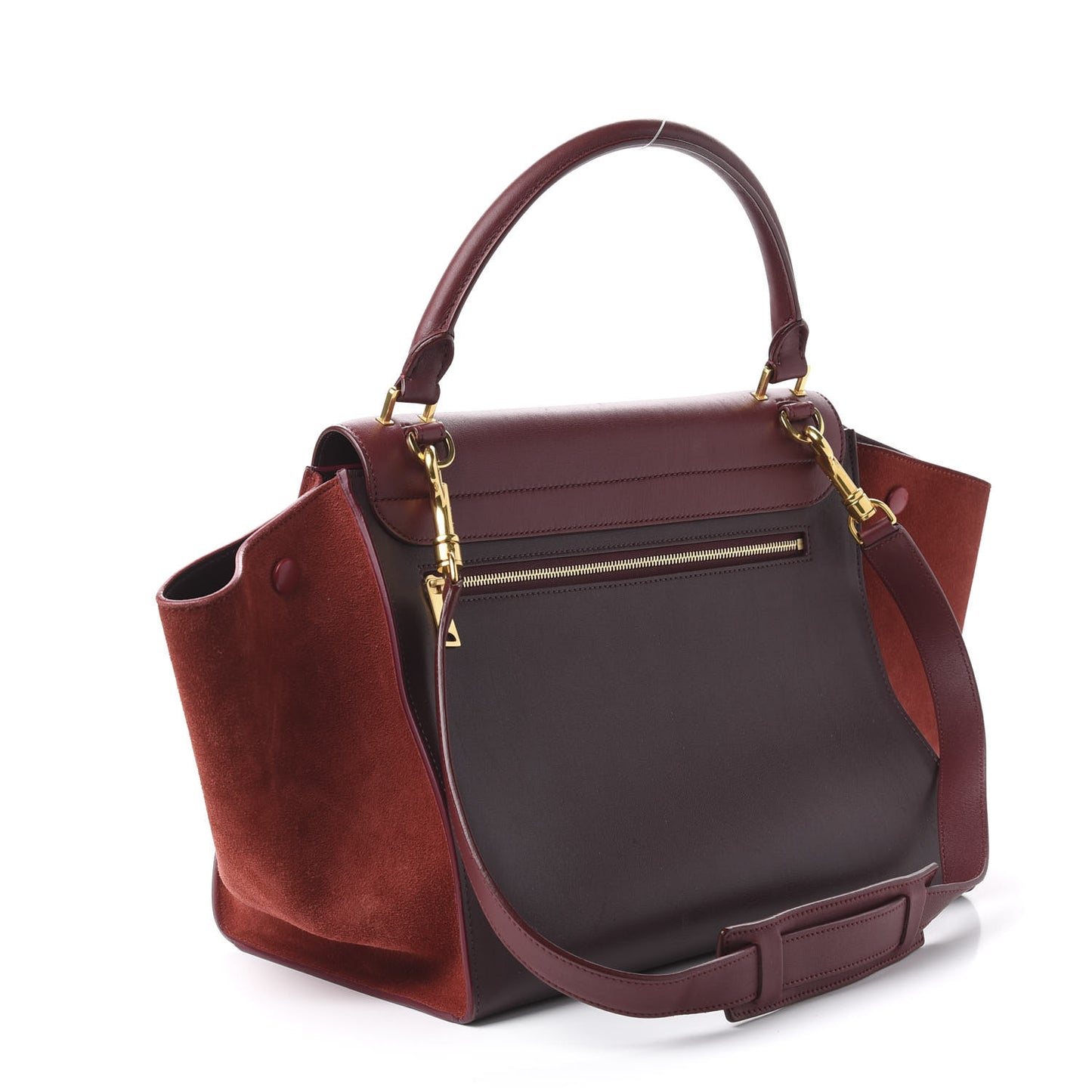 Drummed Calfskin Suede Medium Trapeze Burgundy