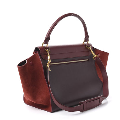 Celine Drummed Calfskin Suede Medium Trapeze Burgundy 2 of 10