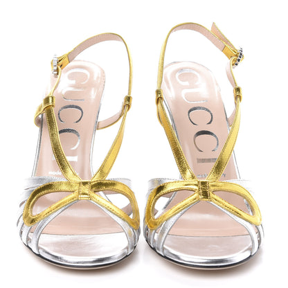 Gucci Metallic Nappa Crystal Zephyra Slingback High Heel Sandals 38 Silver Gold 2 of 9