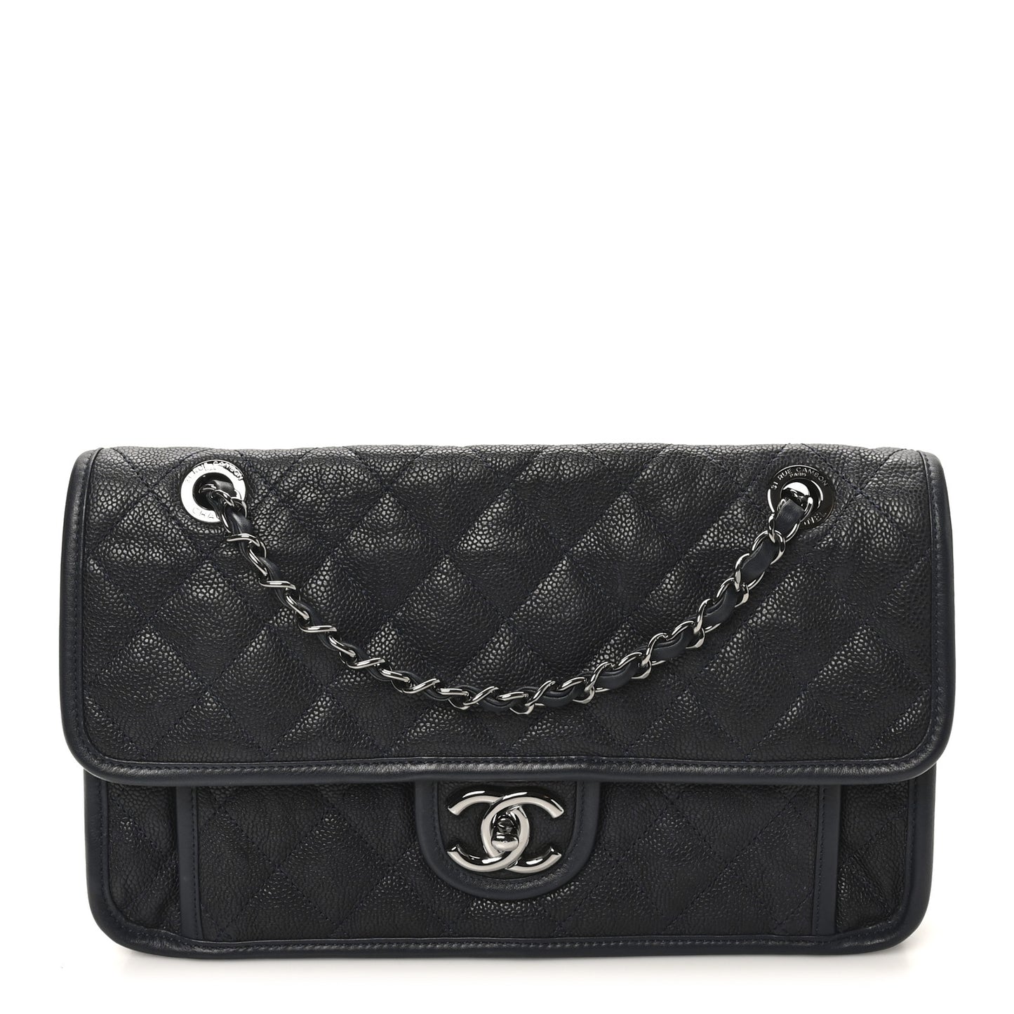 Caviar Quilted Medium French Riviera Flap Dark Navy Blue