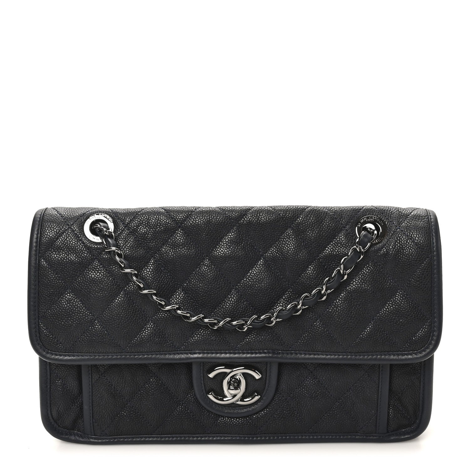 Chanel Caviar Quilted Medium French Riviera Flap Dark Navy Blue 1 of 10