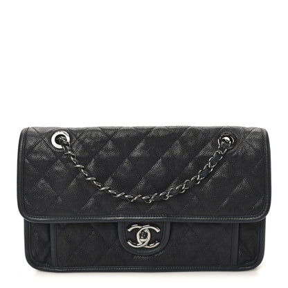 Chanel Caviar Quilted Medium French Riviera Flap Dark Navy Blue 1 of 10