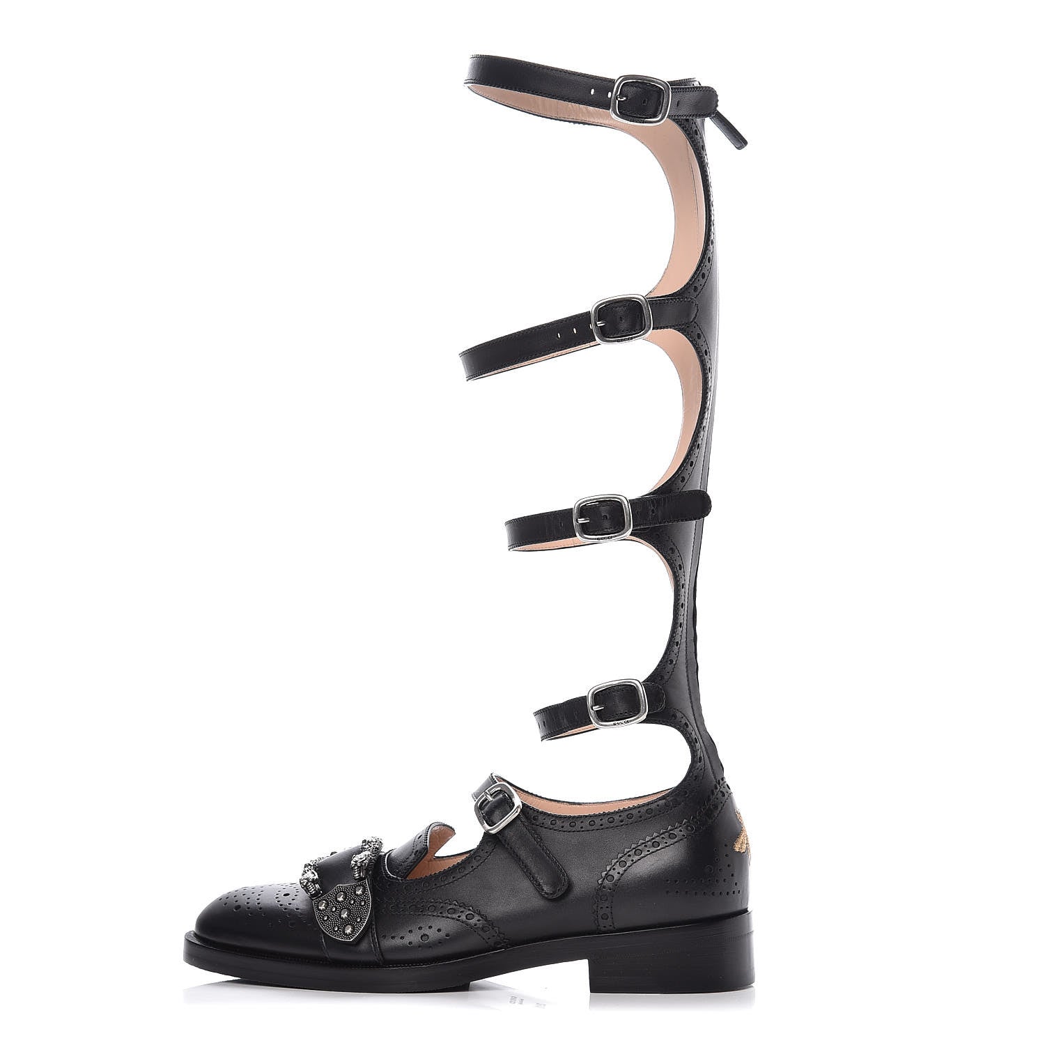 Gucci Calfskin Queercore Brogue Knee High Boots 39.5 Black 1 of 10