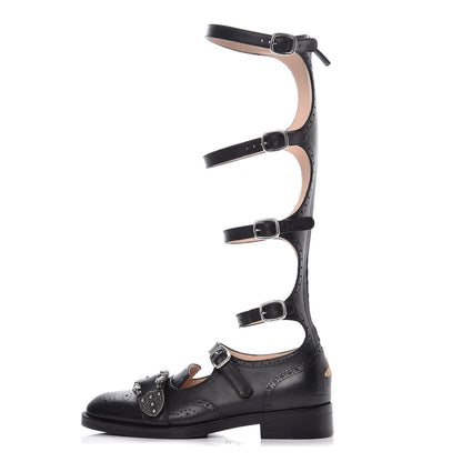 Gucci Calfskin Queercore Brogue Knee High Boots 39.5 Black 1 of 10