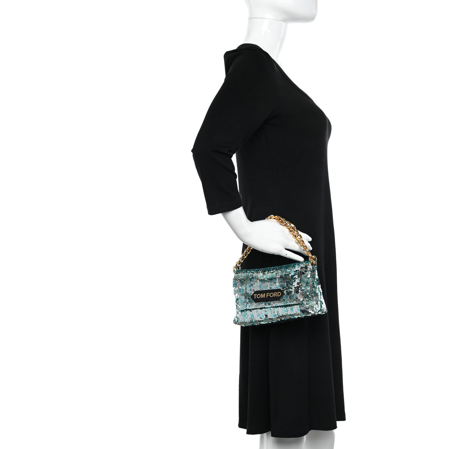 Tom Ford Sequin Mini Label Shoulder Bag Aqua Black 2 of 10
