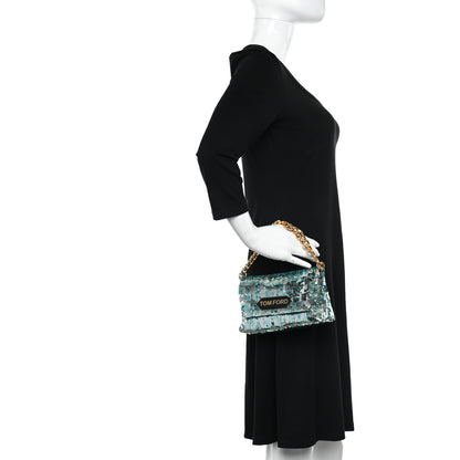 Tom Ford Sequin Mini Label Shoulder Bag Aqua Black 2 of 10