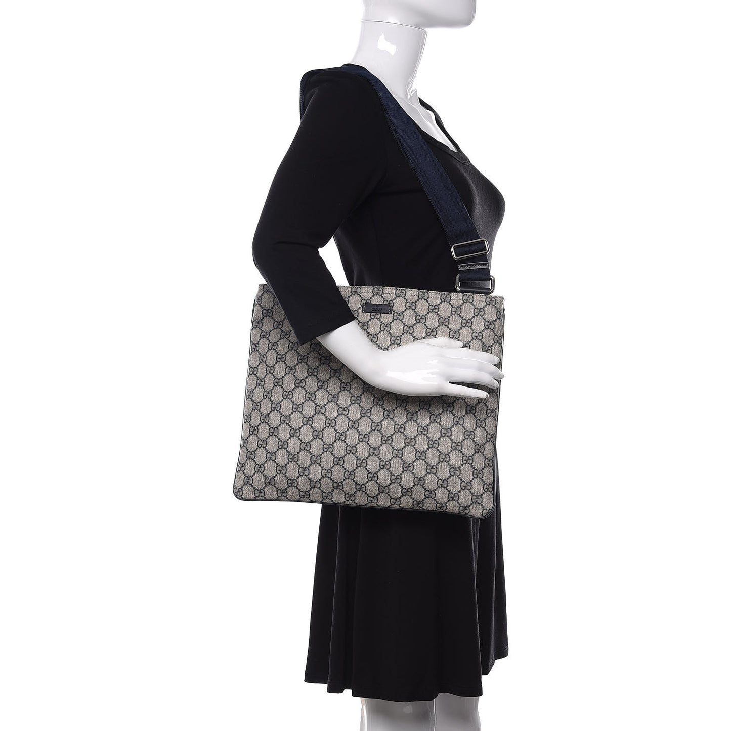 GG Plus Monogram Large Flat Messenger Bag Beige Blue