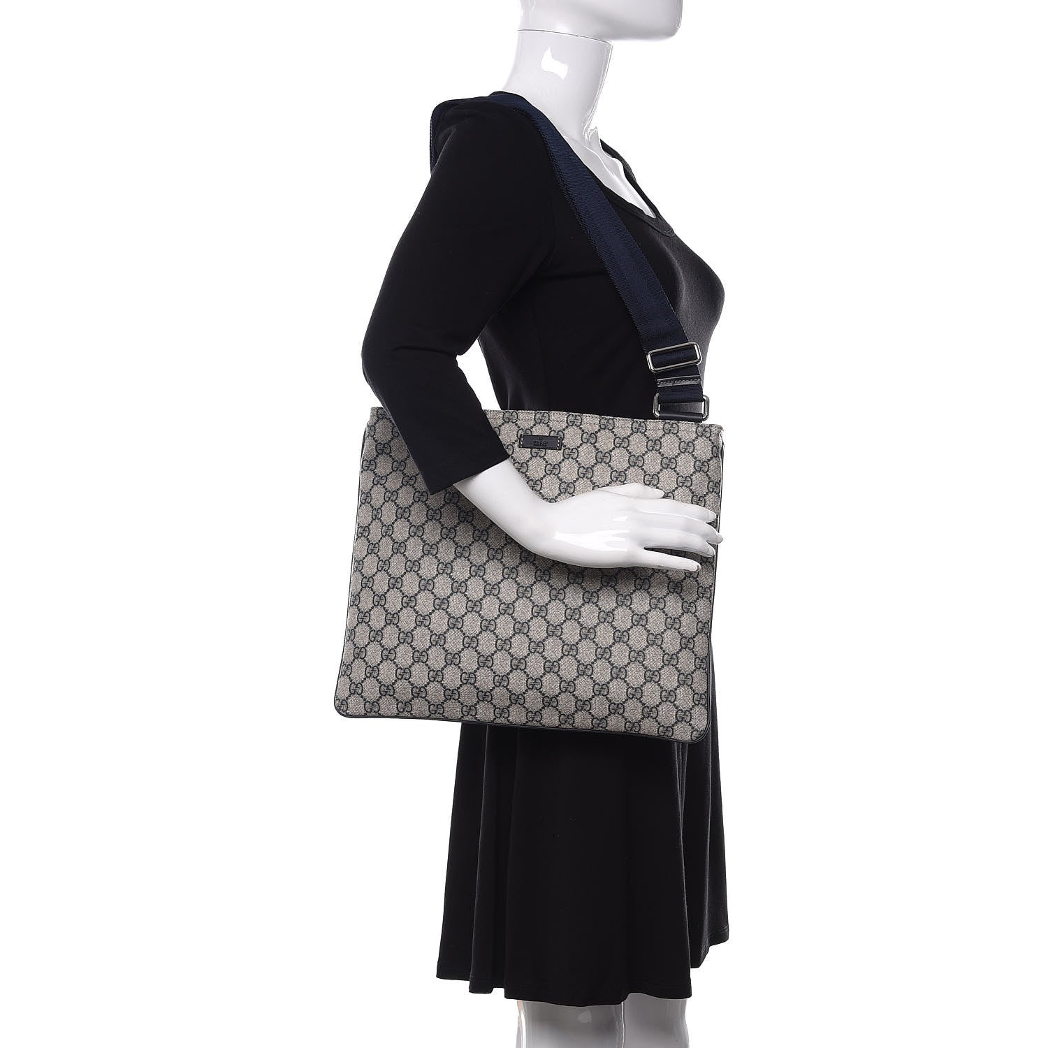 Gucci GG Plus Monogram Large Flat Messenger Bag Beige Blue 2 of 10