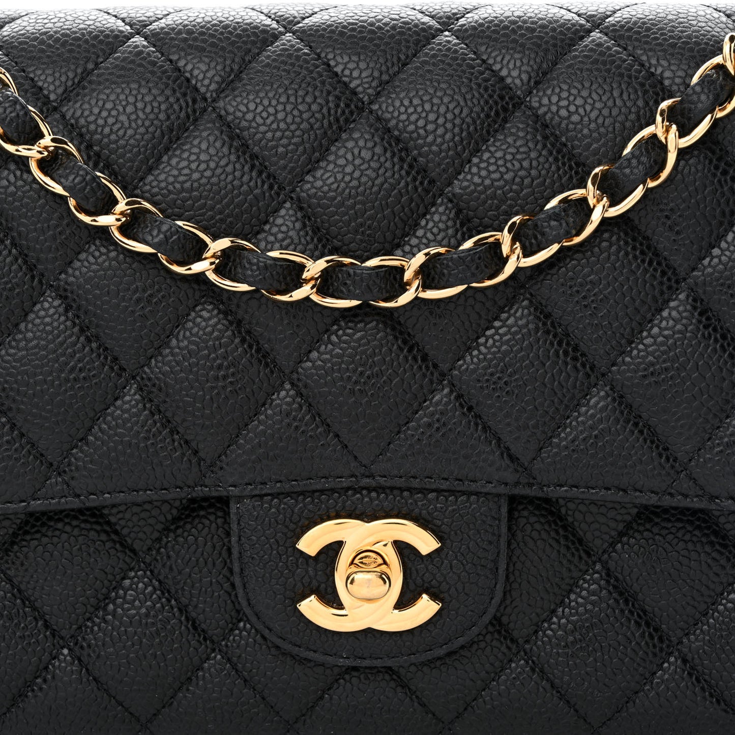 Caviar Quilted Medium Double Flap Black