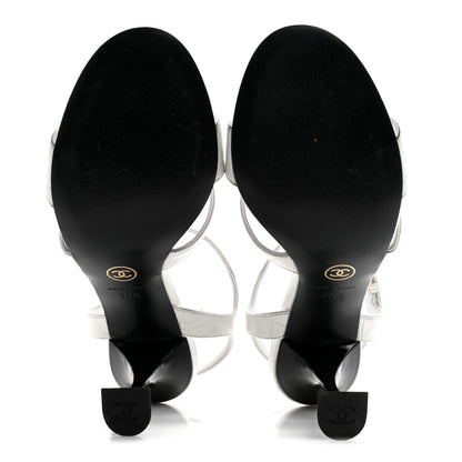 Chanel Calfskin Crocodile Embossed Sandals 37.5 White 6 of 13