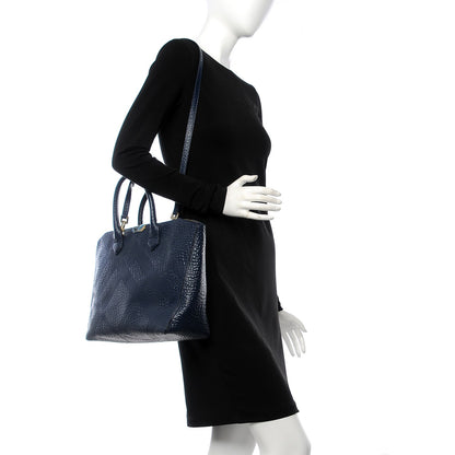Burberry Heritage Grain Check Embossed Medium Dewsbury Tote Blue Carbon 2 of 10