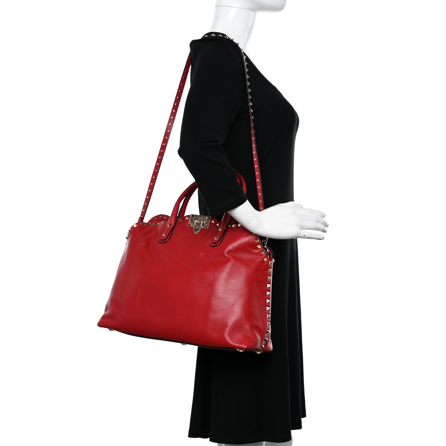 Valentino Garavani Vitello Rockstud Dome Satchel Red 2 of 12