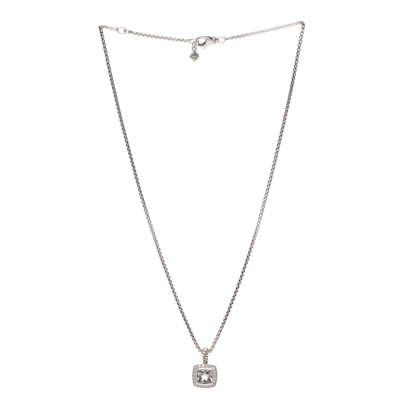 Sterling Silver Diamond Prasiolite 7mm Petite Albion Pendant Necklace