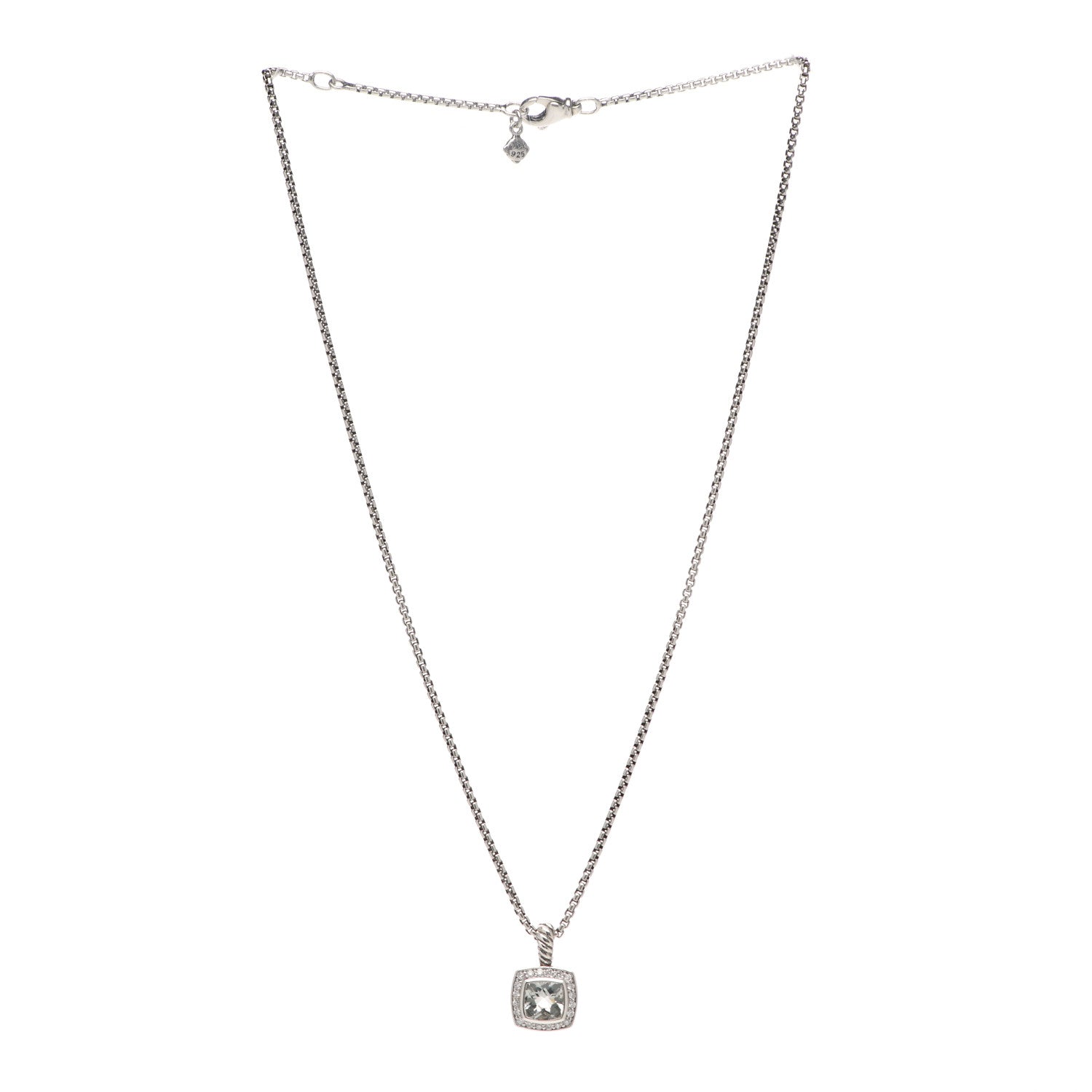 David Yurman Sterling Silver Diamond Prasiolite 7mm Petite Albion Pendant Necklace 3 of 7