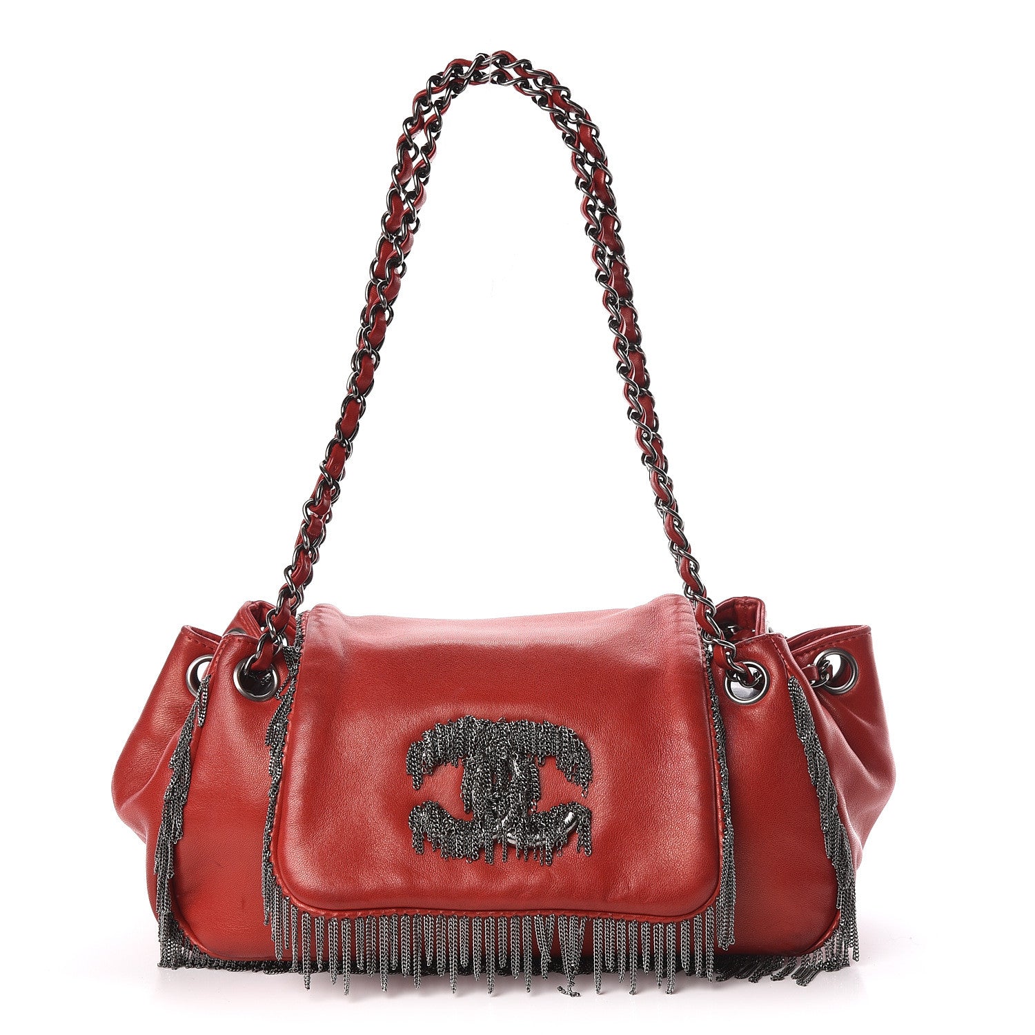 Chanel Lambskin Rock And Cabaret Chain Fringe Accordion Flap Red 1 of 18