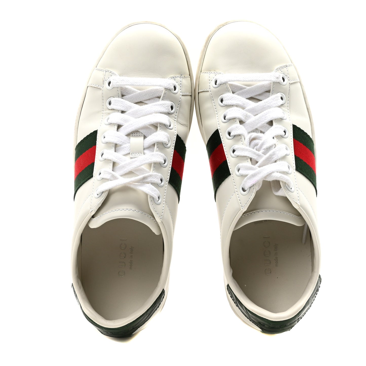 Calfskin Crocodile Web Womens Ace Sneakers 35 White Green