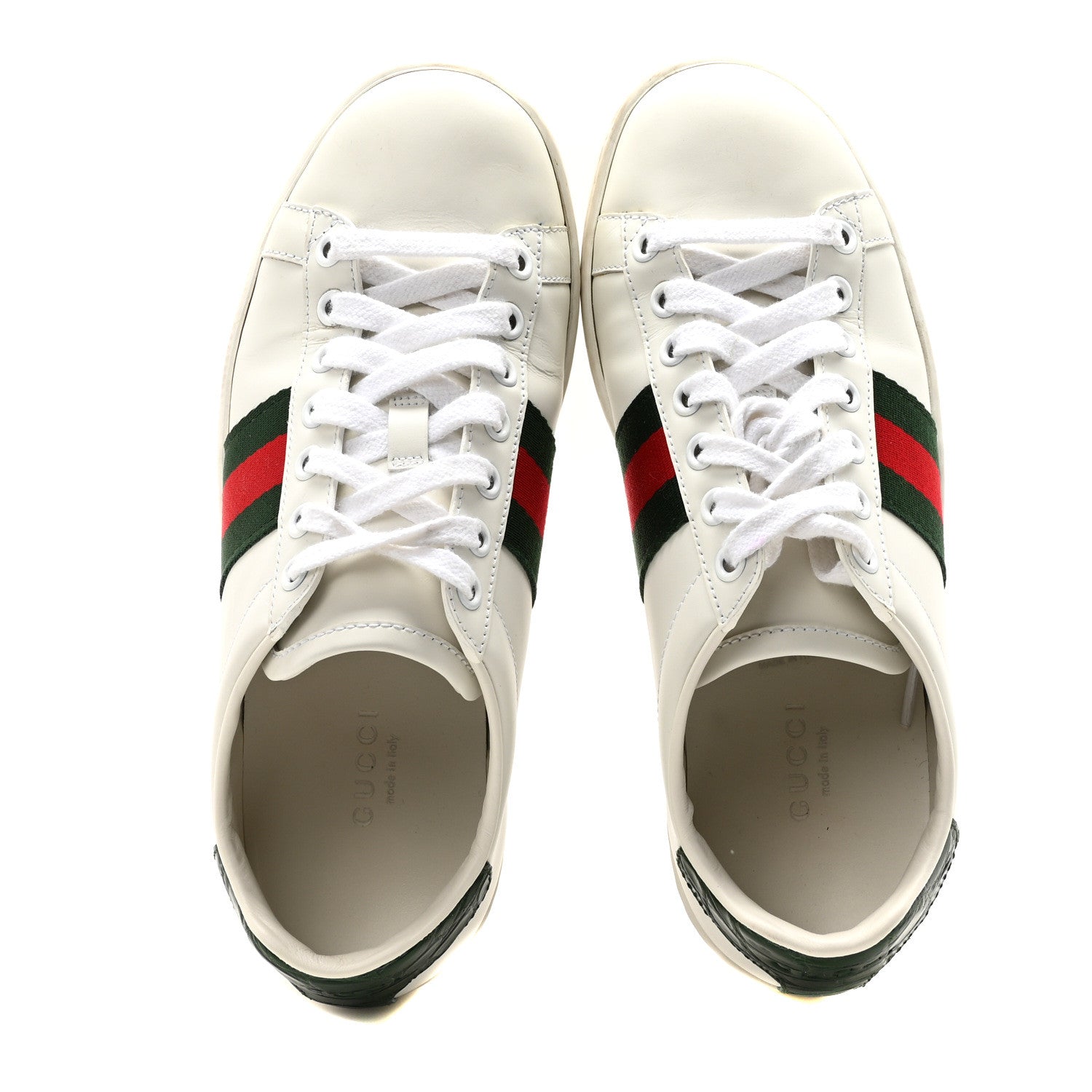 Gucci Calfskin Crocodile Web Womens Ace Sneakers 35 White Green 2 of 9