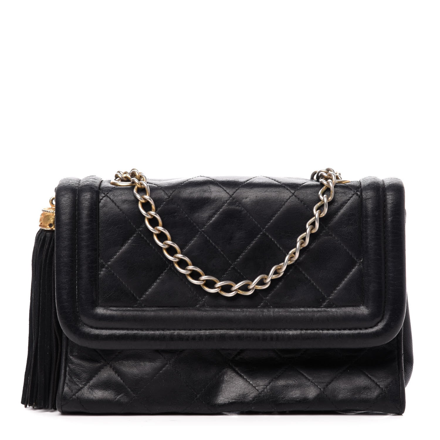 Chanel Lambskin Quilted Tassel Shoulder Flap Bag Black 1 of 14