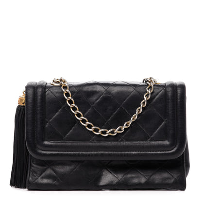 Chanel Lambskin Quilted Tassel Shoulder Flap Bag Black 1 of 14