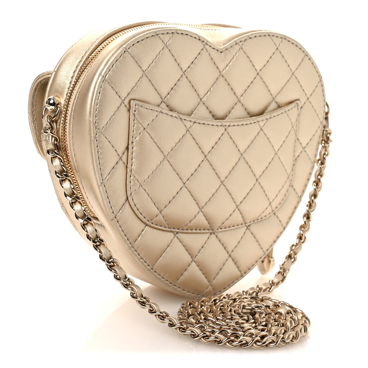 Metallic Lambskin Quilted CC In Love Heart Bag Gold