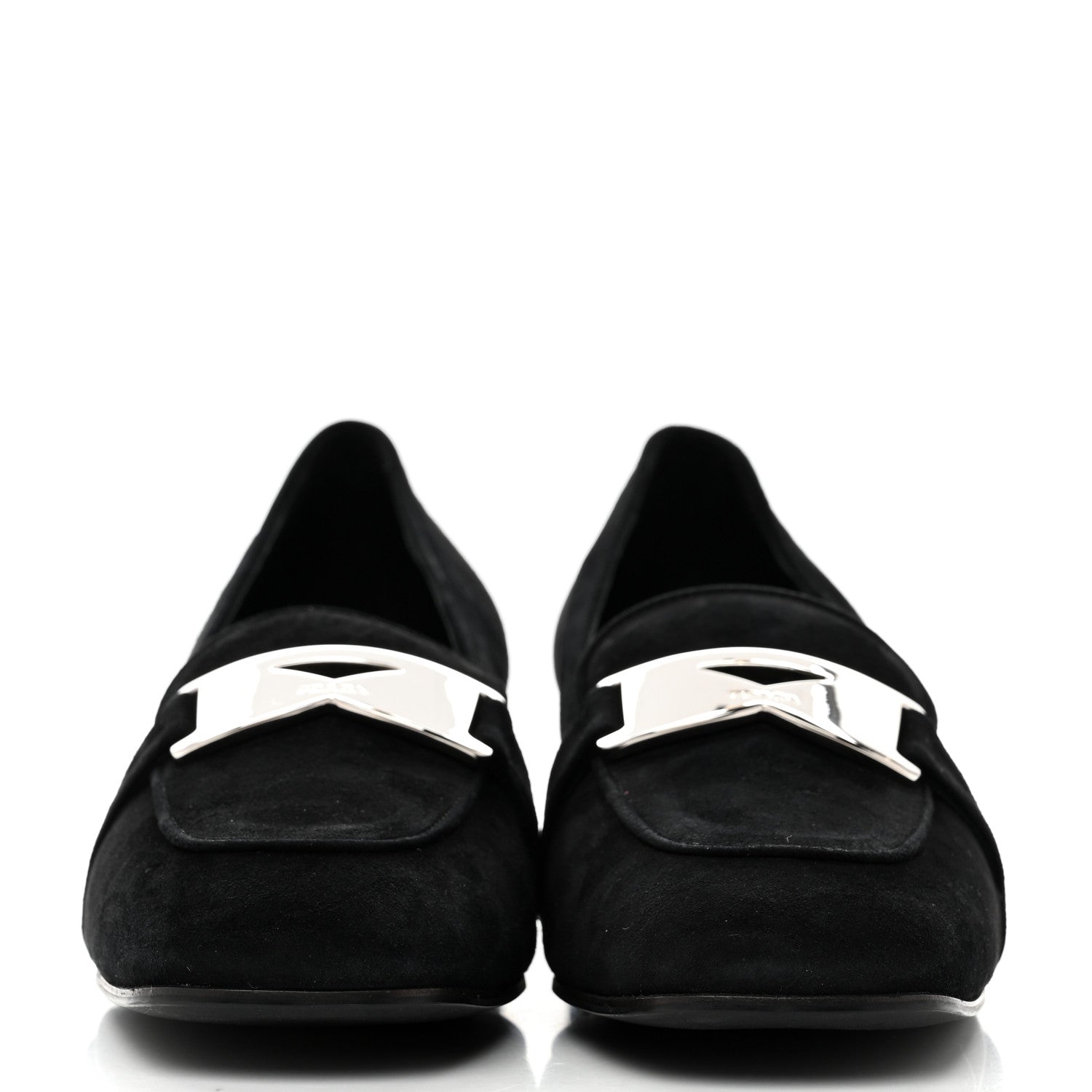 Prada Camoscio Metal Triangle Logo Loafers 37.5 Black 3 of 9