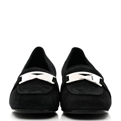 Prada Camoscio Metal Triangle Logo Loafers 37.5 Black 3 of 9