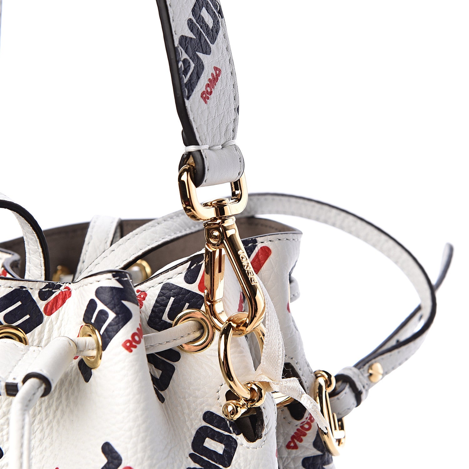 Fendi X FILA Calfskin F is Fendi Mania Fringe Mini Mon Tresor Bucket Bag White 13 of 16