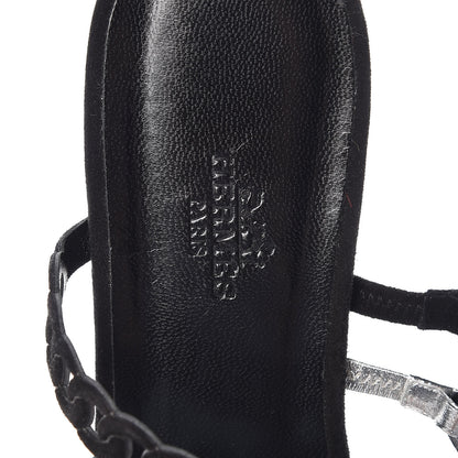 Hermes Metallic Nappa Suede Goatskin Nude Sandals 38.5 Argent Black 6 of 8