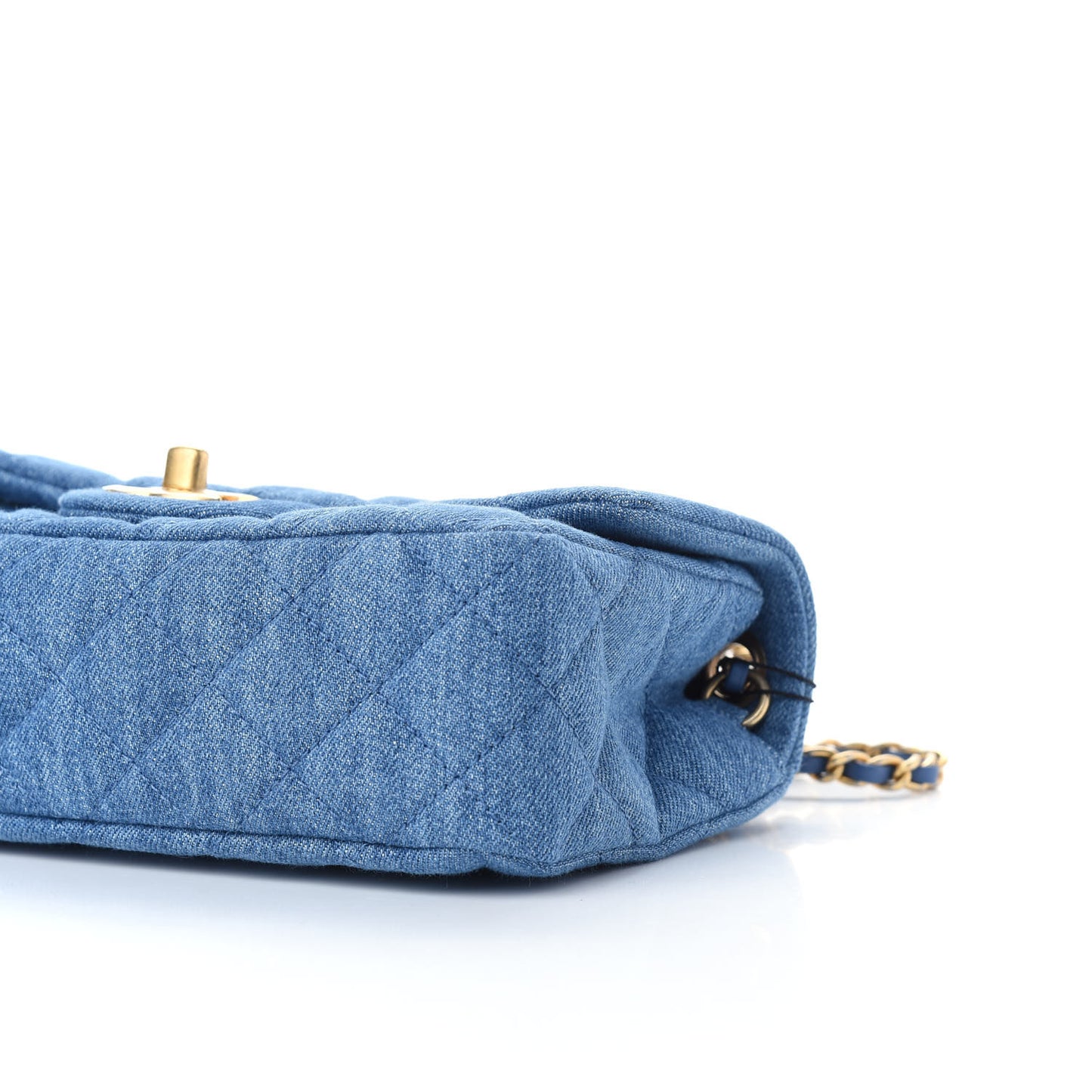 Denim Quilted Mini Pearl Crush Rectangular Flap Blue