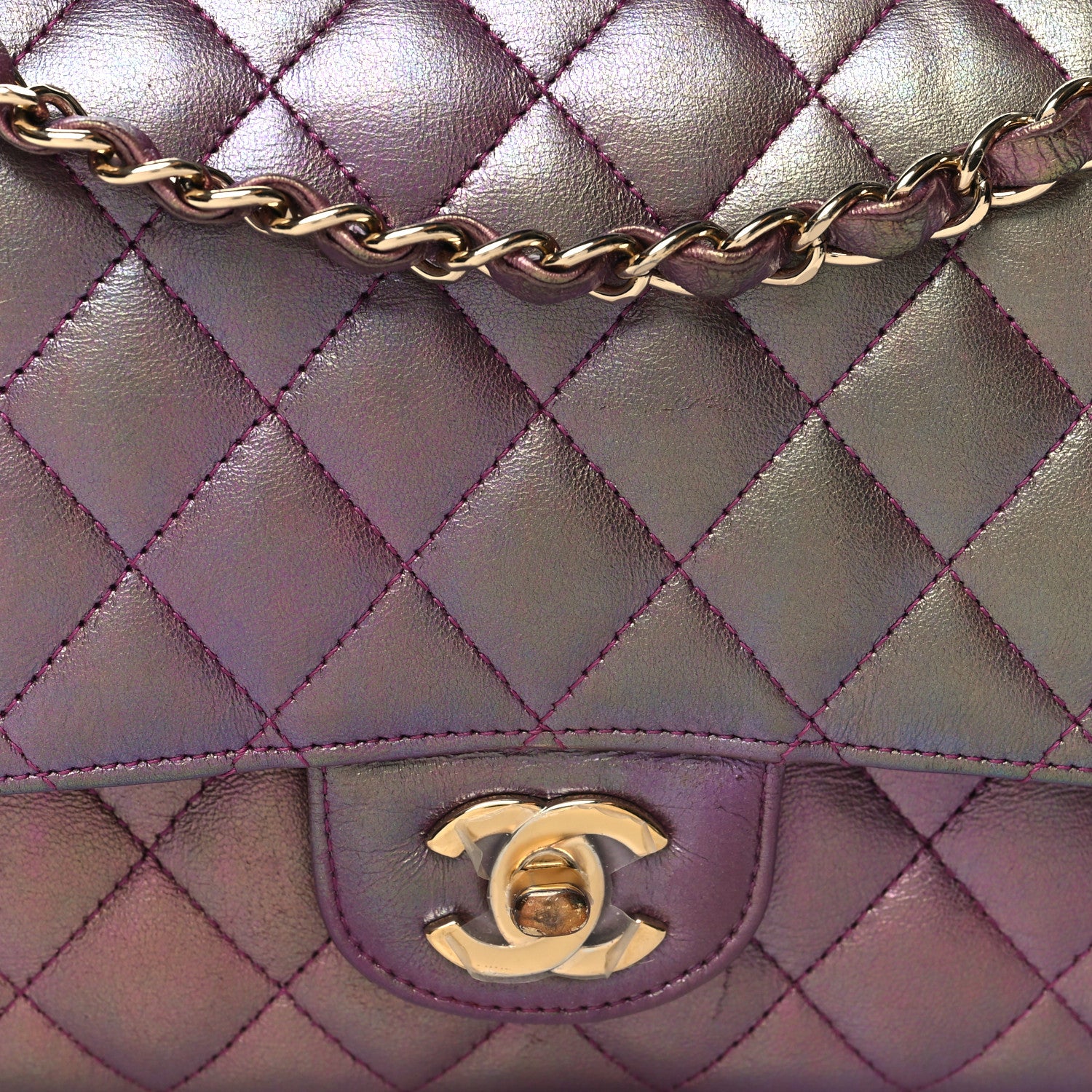 Chanel Iridescent Lambskin Quilted Medium Double Flap Purple 8 of 12