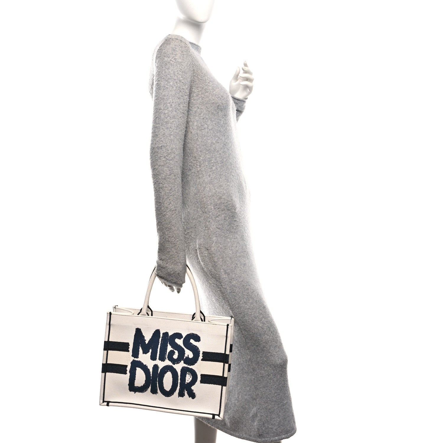 Christian Dior Canvas Embroidered Medium Miss Dior Graffiti Book Tote Navy White 2 of 11