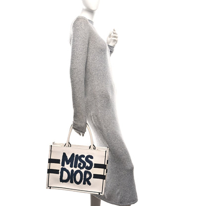 Christian Dior Canvas Embroidered Medium Miss Dior Graffiti Book Tote Navy White 2 of 11