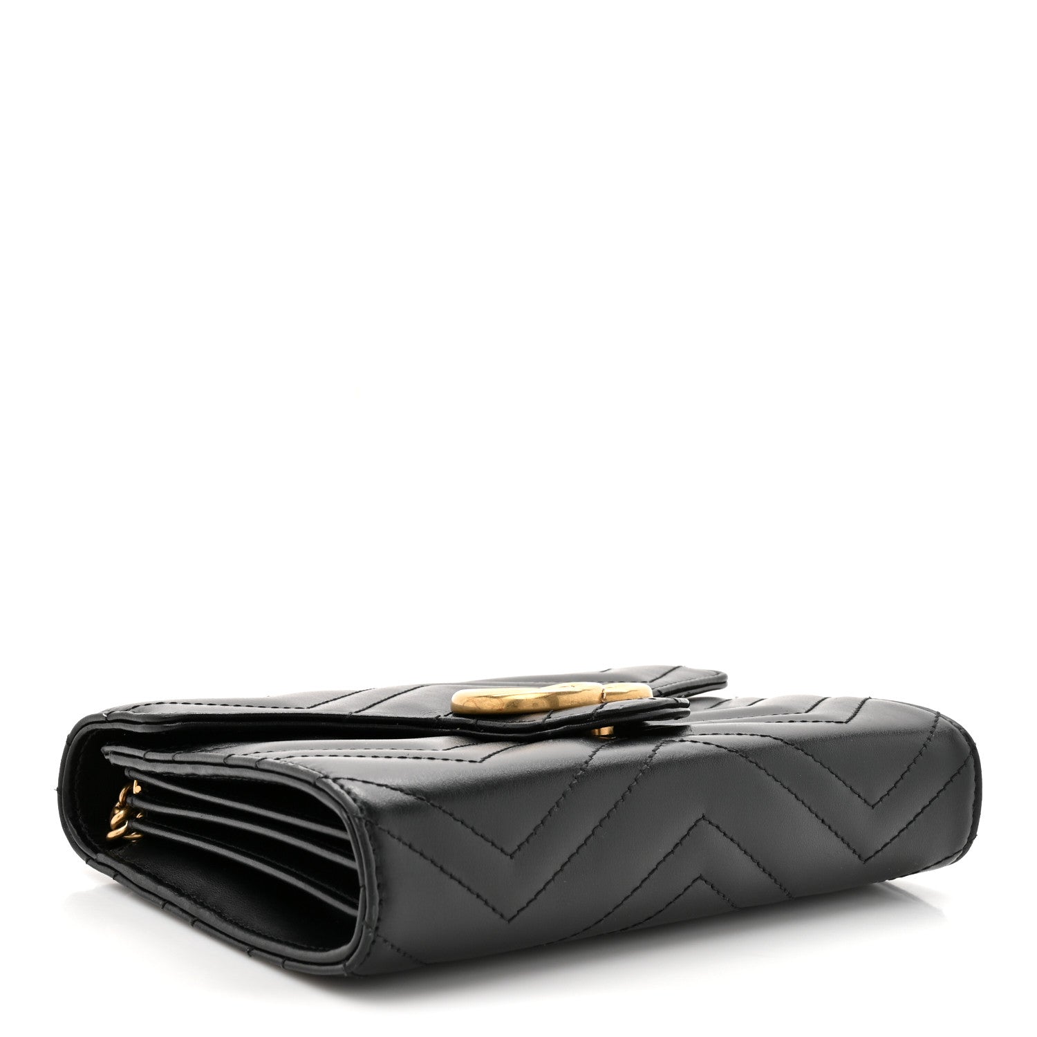 Gucci Calfskin Matelasse GG Marmont Chain Wallet Black 4 of 20