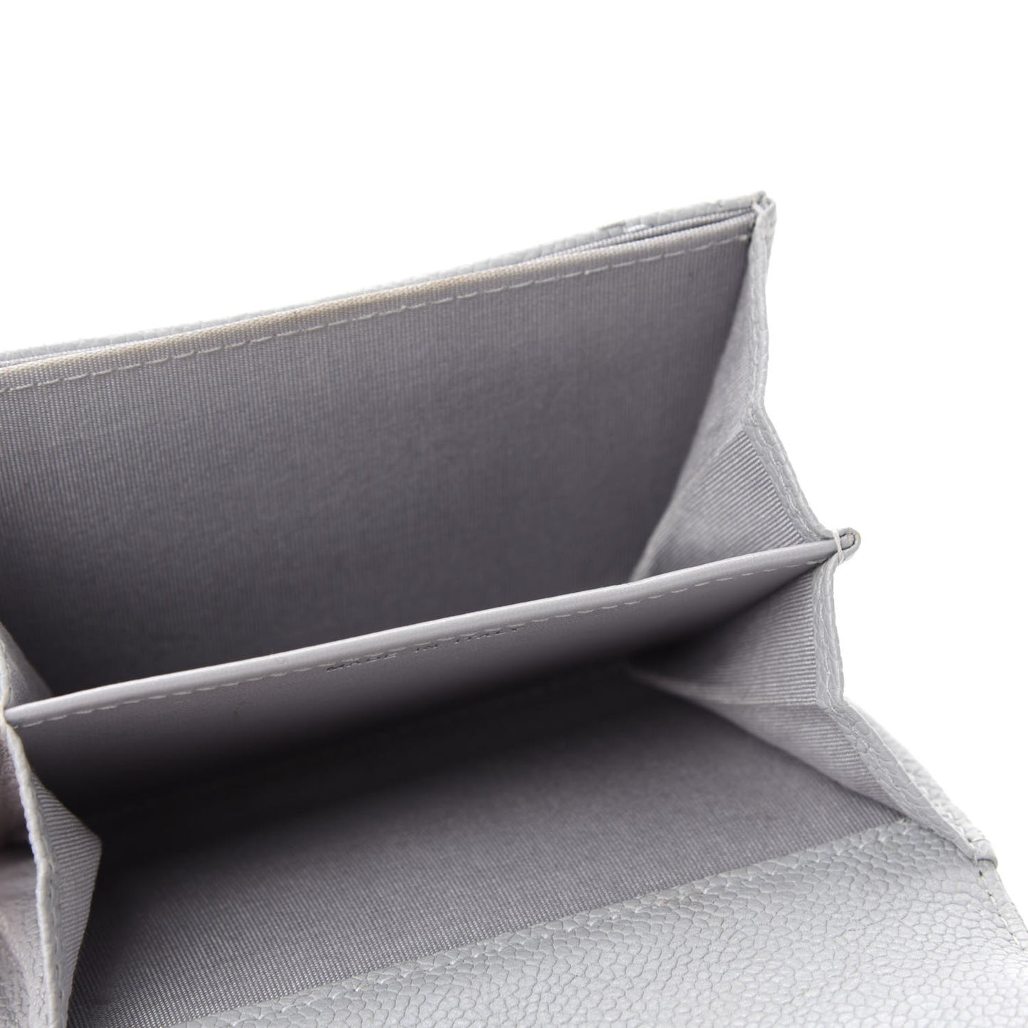 Caviar Chevron Quilted Card Holder Flap Wallet Grey