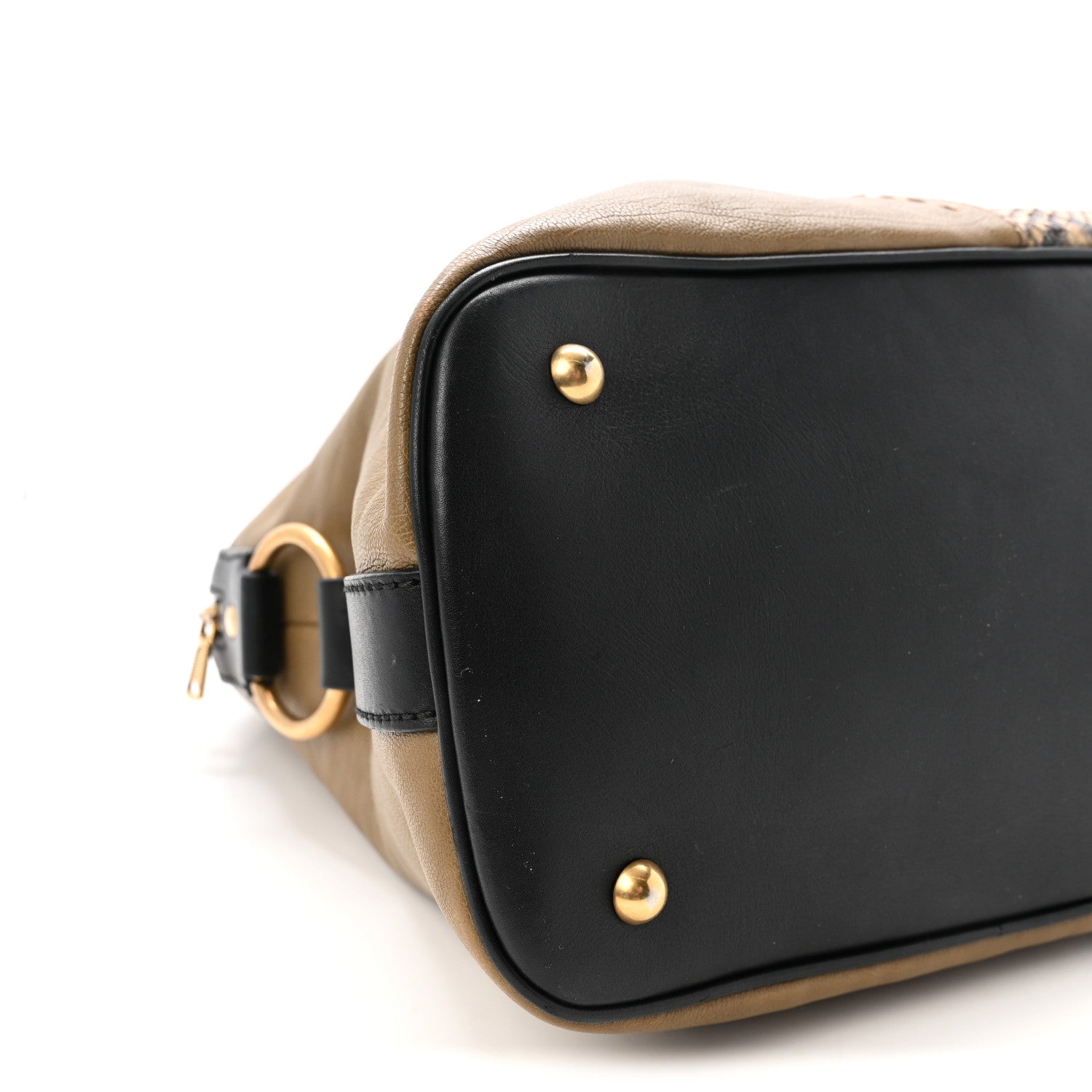 Saint Laurent Calfskin Snakeskin Oversized Muse Satchel Black Beige 8 of 9
